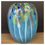 Art Glass Ball Vase Murano Style With Gold Flakes