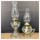 Pair Of Antique - Vintage Clear Glass Oil Lamps 5"
