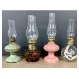 Lot Of 4 Miniature Antique Oil Lamps 4'X9'