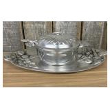Vintage Pewter Casserole Style Dish With Serving T