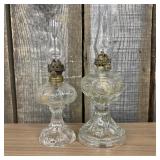 Vintage Miniature Clear Glass Oil Lamps, likely Ea