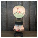 Antique GWTW Style Lamp With Hand Painted Decorati