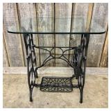 Glass Top Table With Repurposed Singer-Style Sewin