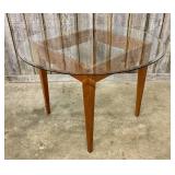 Round Beveled Glass Dining Table With Maple Wood B