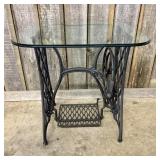 Glass Top Table With Repurposed Singer-Style Sewin