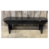 Black Wooden Farmhouse Style Bench With Carved Hea