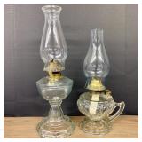 Pair Of Antique - Vintage Clear Glass Oil Lamps 5'