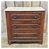 Antique Walnut 3 Drawer Marble Top Commode 16.5"X3