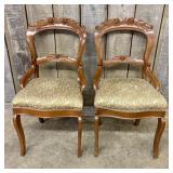 Pair Of Antique Walnut Arched Back Chairs With Car