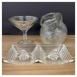 Manhattan Glass Pattern VIntage Pitcher, Glass And