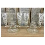 Pair of Vintage Jeannette Glass Cosmos Floral Trip