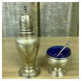 Antique Sterling Silver Salt Shaker and Salt Bowl