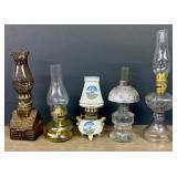 Lot Of 5 Miniature Antique - Vintage Oil Lamps 3"X