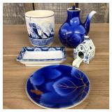 Lot Of Early And Vintage Blue - White Decorated Po