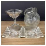 Manhattan Glass Pattern VIntage Pitcher, Glass And