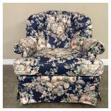 Navy Blue Upholstered Floral Swivel Armchair By Wo