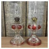 Two Vintage Antique Miniature Glass Oil Lamps, oft