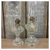 Vintage Miniature Clear Glass Oil Lamps, likely Ea