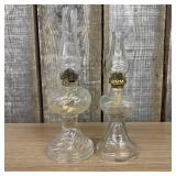 Two Antique Oil Lamps, One features a Swirled Glas