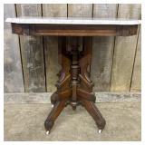 Eastlake Victorian Marble Top Parlor Table - Lamp