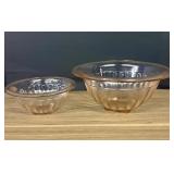 Pair Of Vintage Pink Glass Mixing Bowls With Foote