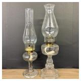 Pair Of Antique - Vintage Clear Glass Oil Lamps 4"