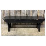 Black Wooden Farmhouse Style Bench With Carved Hea