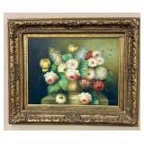 Gilt Framed Oil on Canvas Floral Painting, Signed