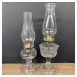 Pair Of Antique - Vintage Clear Glass Oil Lamps 5'