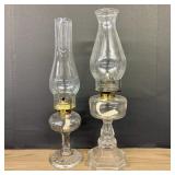 Pair Of Antique - Vintage Clear Glass Oil Lamps 4'