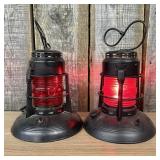 Pair Of Embury No. 40 Red Globe Lantern Lamps, Ele
