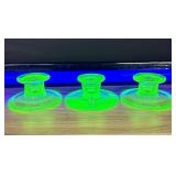 Lot Of 3 Uranium Glass Candle Holders 3.5"X2"