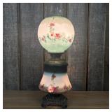 Antique GWTW Style Lamp With Hand Painted Decorati