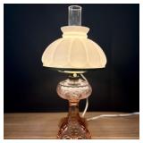 Antique Pink Pressed Glass Lamp With Opal Melon Sh