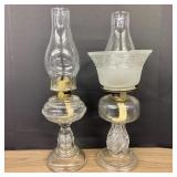 Pair Of Antique Clear Glass Oil Lamps By Globe And