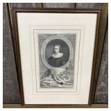 Framed 18th-Century Engraving of Poet John Milton