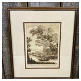 Framed Sepia-Toned Pastoral Landscape Print based