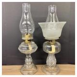 Pair Of Antique Clear Glass Oil Lamps By Globe And