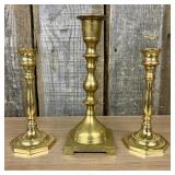Trio Of Vintage Brass Taper Candlesticks - 9"