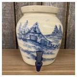 Stoneware Pottery Beverage Dispenser With Cobalt D