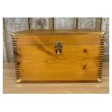 Vintage Wooden Dovetail Chest With Leather Handles