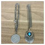 Pair Of Necklaces Including Sterling Silver Turquo