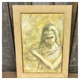 Framed Mid-Century Portrait of a Young Girl Playin