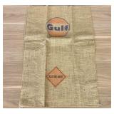 Vintage Gulf Oil Blasting Agent Burlap Bag, likely