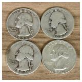 Four (4) Silver Quarters: 1943, 1945, 1956, 1964 -