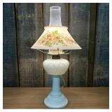 Vintage Blue & White Milk Glass Hurricane Electrif