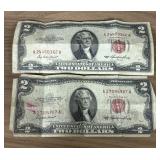Two (2) Series 1953 Red Seal $2 bills - 2.5"x6"