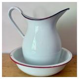 A Vintage Enamelware Pitcher and Basin Set with Re