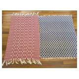 A Pair of Hand-Woven Overshot Pattern Cotton Texti