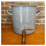 Antique Grey Graniteware Water Cooler with Brass S